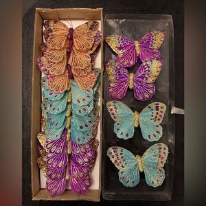 16 Mardi Gras Glitter Colorful Butterfly Decorations Ornaments Clips Set